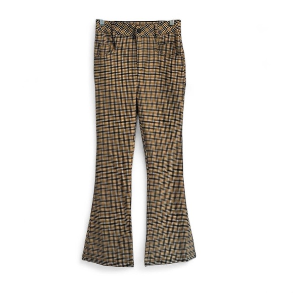 Chocolate USA Yellow Plaid Flare Pants Small - Picture 1 of 6